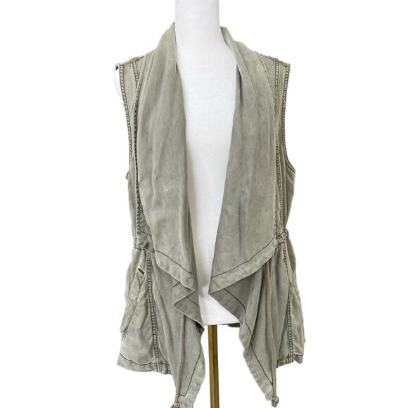 MAX Jeans Safari Utility Vest Womens Green Drawstring Sleeveless Size M - Picture 3 of 8